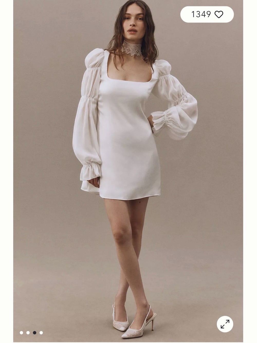 BHLDN White Square-Neck Mini Dress with Puff Sleeves